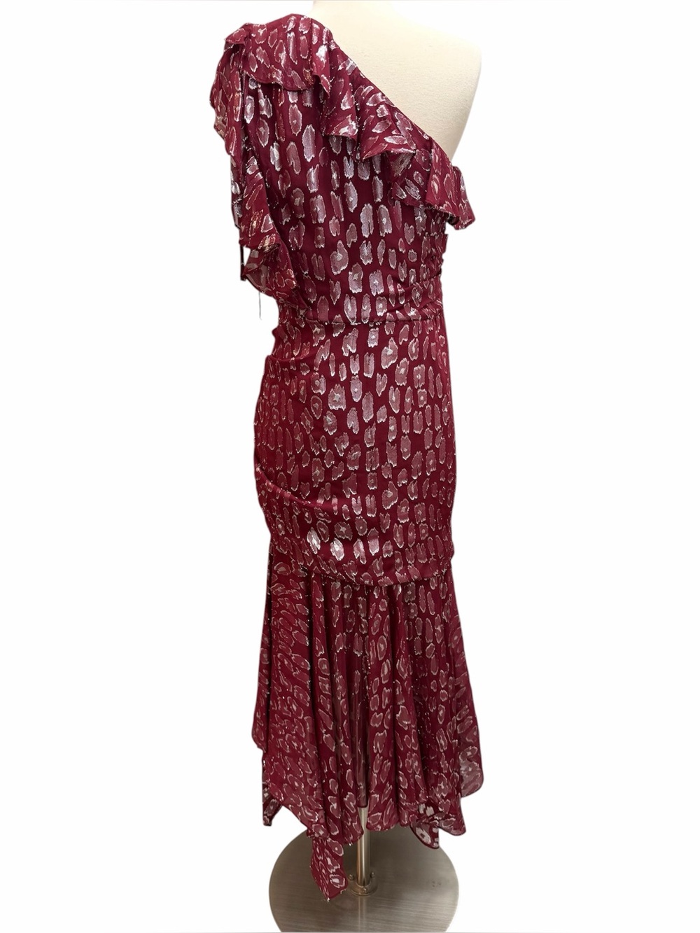 Veronica Beard Leighton Silk One Shoulder Dress Ruche Ruffle Ruched Size 8 - Picture 3 of 16